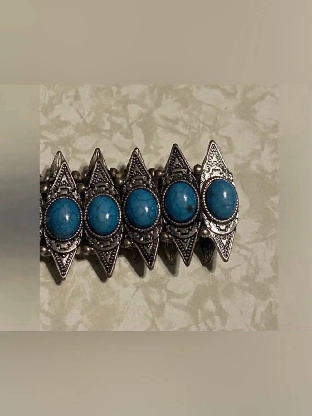 Silver Tone Faux Turquoise Stretch Bracelet #6907